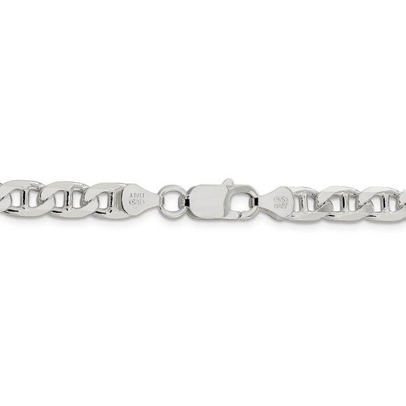 6.5mm Sterling Silver Solid Flat Cuban Anchor Chain Necklace, 22 Inch - Picture 3 of 7